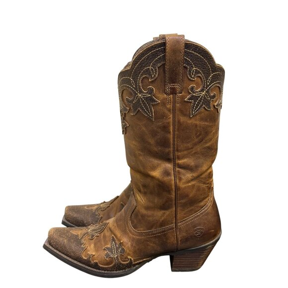 Ariat Western Brown Leather Boots Size 7.5 With Embroidered Floral Design - Picture 5 of 9